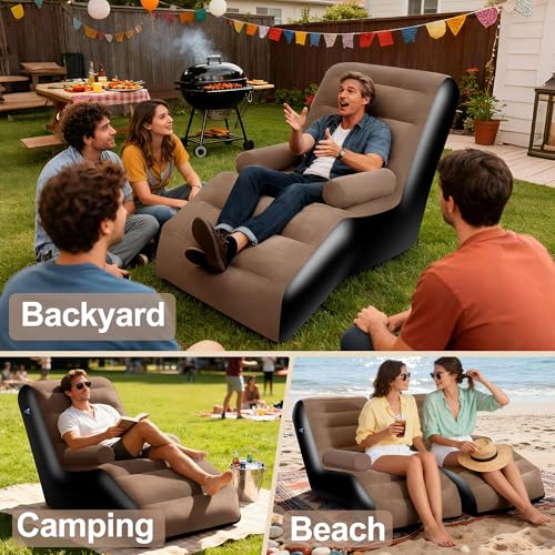 LanAqua Inflatable Couch for Camping, Blow Up Couch for Adults with Armrest, Waterproof Flocked Surface Inflatable Lounge ...