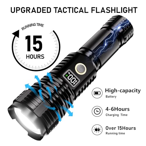 Flashlights High Lumens Rechargeable, 10000LM LED Super Bright Flash Light, Zoomable Linternas with LCD Digital Display, 5...