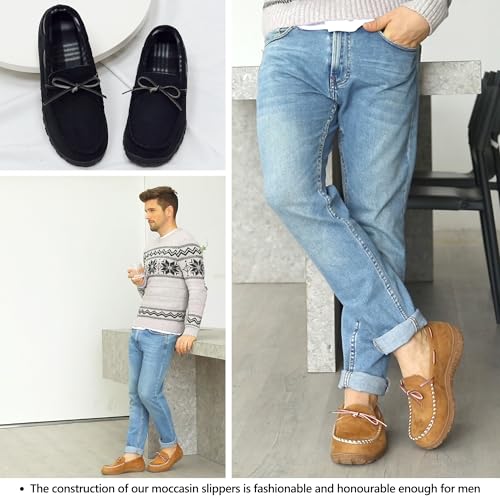 VLLy Mens Moccasin Slippers Breathable Memory Foam House Slippers Indoor/Outdoor House Shoes