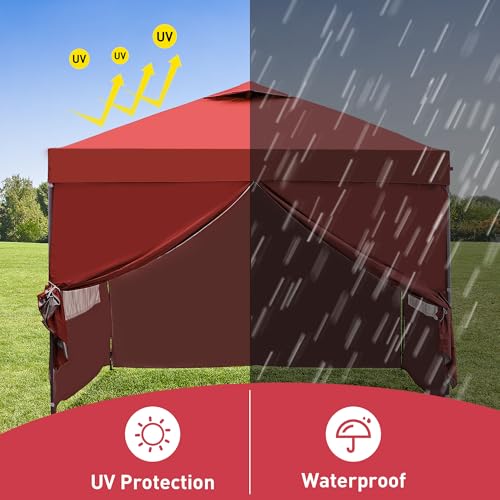 GDY 10x10 Easy Set Up Camping Canopy, Pop Up Tent with 4 Piece Sidewalls, Easy Up Canopy for Events, Parties, Gatherings, ...