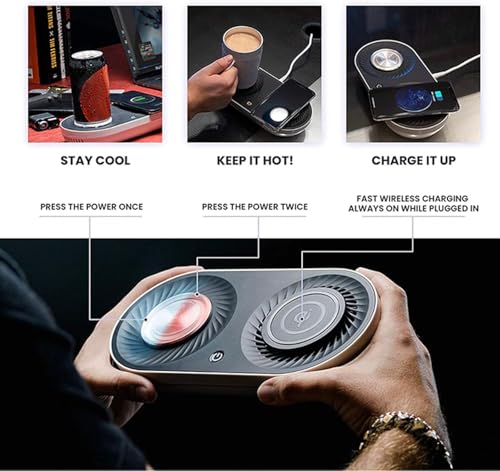 Coffee Mug Warmer Drink Cooler with Fast Wireless Charger, Warming Cooling and Charging All in 1 for Home Office Desk Use