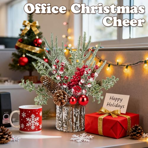 Shaxcoq Christmas Centerpieces for Tables – Tabletop Christmas Decorations with Pine, Cones & Berries – Indoor Holiday Dec...