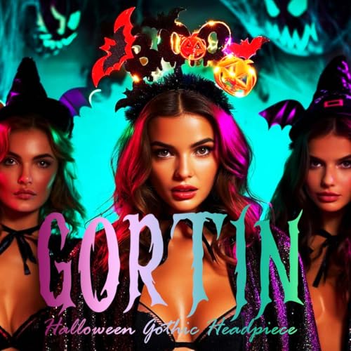 GORTIN Light up Halloween Headband Black Led Bats Headpiece Pumpkin Cosplay Costume Hair Accessories for Women