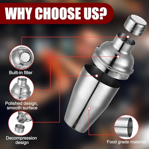 Nitial 9 Pcs Bar Cocktail Shaker Professional Stainless Steel Martini Drink Mixer Built-in Strainer for Bartending No Leak...