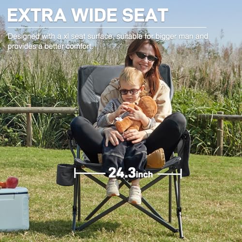 EVER ADVANCED Oversized Folding Camping Chair, for Adults Heavy Duty Lawn Chair with Side Pockets, Portable Collapsible Qu...