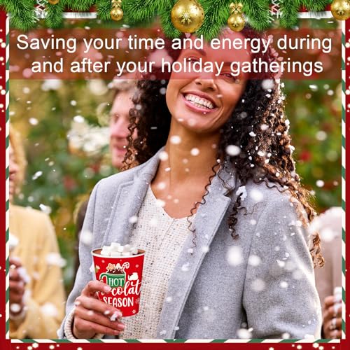 Layhit 240 Pcs Christmas Hot Cocoa Coffee Paper Cups, 8 oz Small Size Disposable Hot Beverage Chocolate Coffee Drinking Cu...
