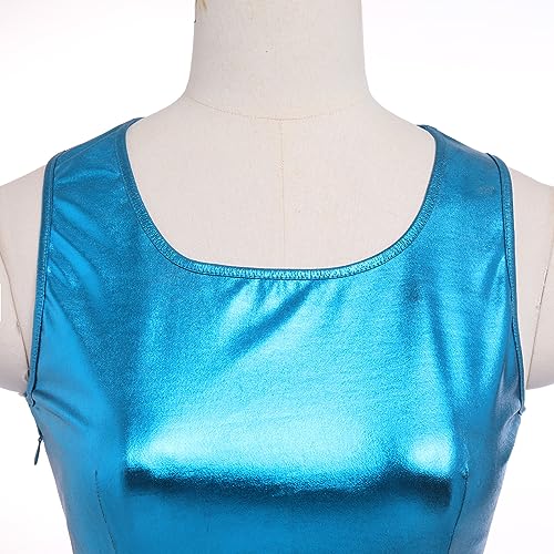 ODIZLI Women's Sleeveless Skateboarding Dress Metallic Dress for Women Sparkly Shiny Dresses Party Clothes