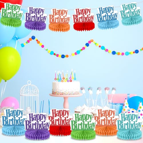 12Pcs Happy Birthday Centerpieces Colorful Birthday Party Decorations Glitter Happy Birthdays Table Honeycomb Centerpieces...