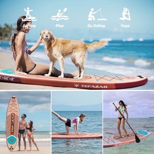 TEFAZAO 34'' Wide Inflatable Stand Up Paddle Board, 400lbs Capacity SUP Board with Premium Paddle Board Accessories, 100L ...