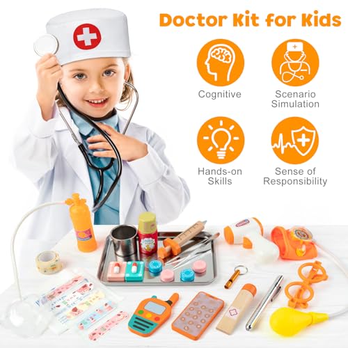 EFO SHM Doctor Kit for Kids, 34 Pcs Kids Doctor Playset kit for Toddlers 3-5 with Medical Storage Bag & Real Stethoscope, ...