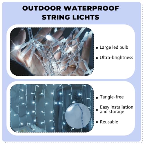 SINAMER Curtain Light for Bedroom, 200LED 6.6x6.6ft White Window Wall Hanging Fairy Curtain String Light, 8 Modes Remote F...