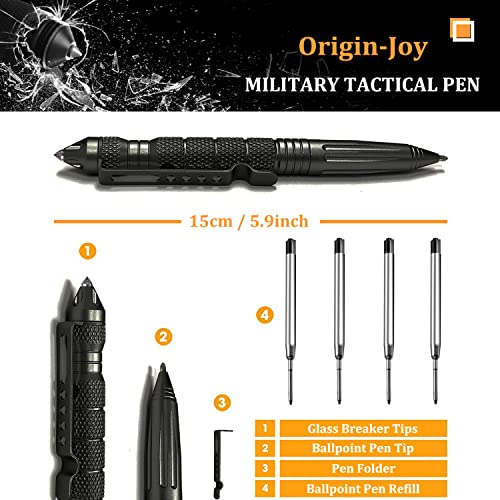 Origin-Joy 2 Pack Tungsten Steel Military Tactical Pen Set, Multifunctional EDC Self Defense Pen With 8 Ballpoint Refills...