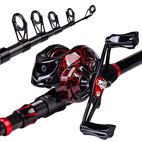 Fishing Rod and Reel Combo, 6.9ft Carbon Fiber Telescopic Fishing Pole with Spinning/Baitcasting Reel Combos, Sea Saltwate...