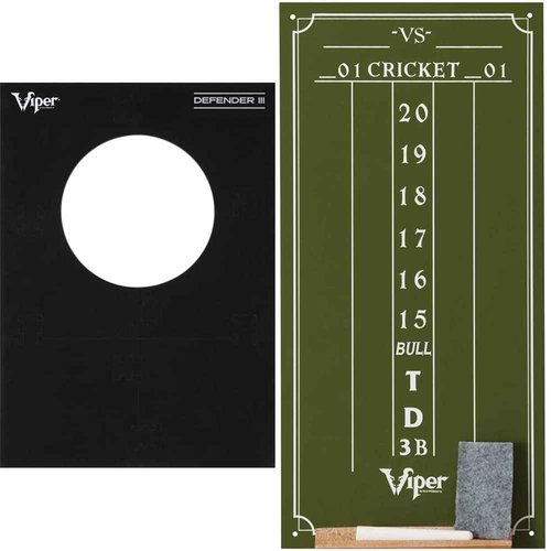Viper Defender III Extended Length Dartboard Surround Wall Protector + Viper Chalk Scoreboard for Cricket and 01 Dart Games