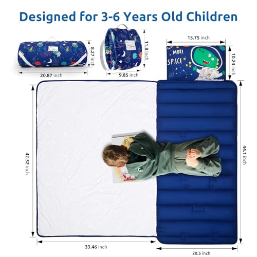 Toddler Nap Mat with Pillow and Blanket, Soft Sleeping Bag for Kids Boys and Girls, Slumber Bags Kids for Preschool, Dayca...