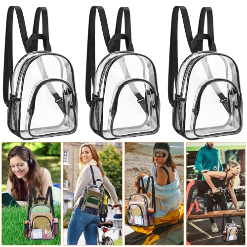 TKSDWBLTY 3Pcs Clear Backpack for Stadium Events,10x12x4 Inches Small Clear Backpack for Concert,Transparent Bag for Socce...