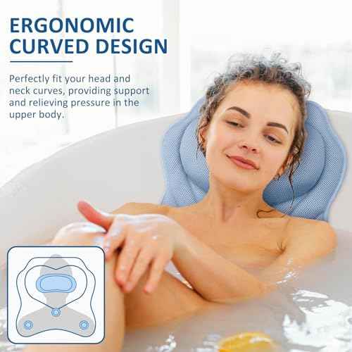 LuxStep Bath Pillow-Bathtub Pillow with Air Mesh Fabric & 6 Non-Slip Suction Cups, Bath Pillows for Tub Head, Neck and Back Support, Bath Accessories Spa Gifts, 17 * 17in, Blue