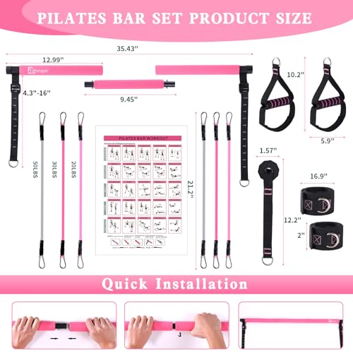 Bbtops Pilates Bar Kit with Resistance Bands,Pilates Bar with Stackable Bands Workout Equipment for Legs,Hip,Waist and Ar...