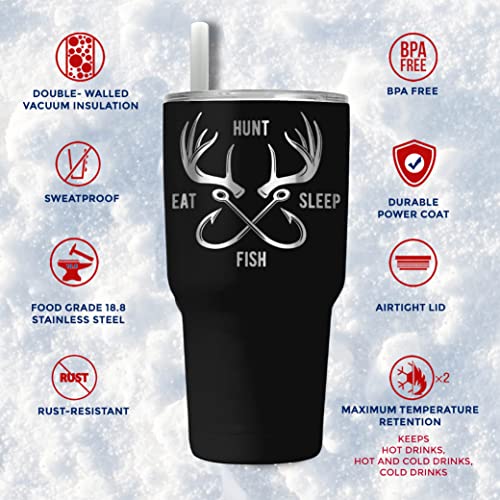 Flaskimo Fishing and Hunting Gifts For Men and Women | 30oz Hunting and Fishing Tumbler | Gifts for Dad with Sliding Lid a...