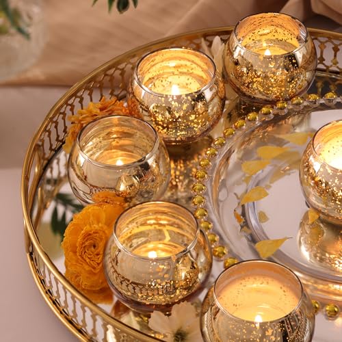 LAMORGIFT 12 Pcs Gold Votive Candle Holders -Gold Mercury Glass Candle Holders, Diwali Decorations for Home, Wedding Cente...