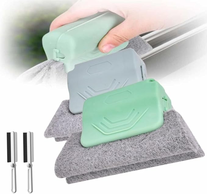 Window Groove Cleaning Brush,2024 New Hand-held Magic Window Track Cleaner Tools Set,Groove Cleaning Brush Window or Sliding Door for Sliding Door, Sill, Tile Lines, Shutter (Green+Gray)