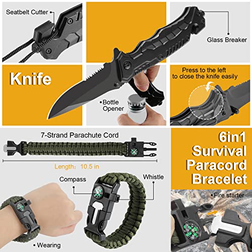 Survival Kit, Gifts for Men Dad Husband, Emergency Survival Gear and Equipment 19 in 1, Fishing Hunting Birthday for Men, ...