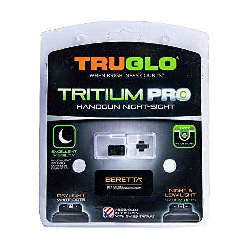 TruGlo Tritium Pro Glow in The Dark Gun Handgun Glock Pistol Laser Sight Accessories with Rear Colors for Beretta PX4 Storm and Green Light, Black