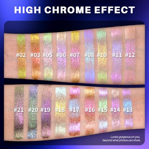 CHARMACY Multichrome Glitter Liquid Eyeshadow, Chameleon Shifting Color, Holographic Metallic Eyeshadow, Long-Lasting Wea...