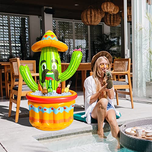 PARENTSWELL 47.5'' Drink Cooler for Parties, 2 Pack Inflatable Cactus Ice Bucket for BBQ, Bachelorette Supplies, Pool Part...