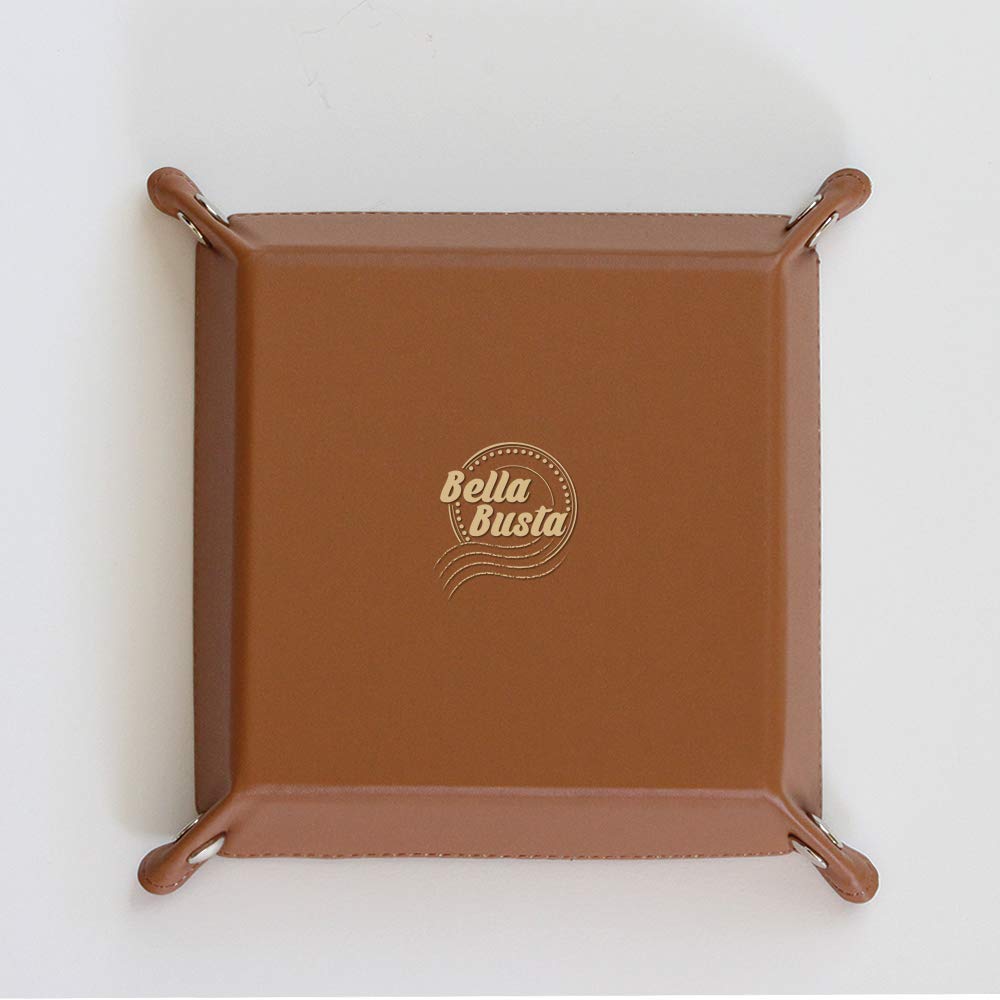 Bella Busta-Personalize 3 Years as Husband and Wife Theme-Traditional 3th Anniversary Keepsake -Engraved Leather Tray Valet (Rawhide)