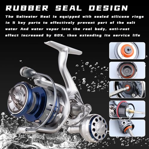 Accuretta Saltwater Spinning Reel,13+1BB Ultra Smooth Saltwater Fishing Reels,Powerful Carbon Drag,CNC Aluminum Spool & Ha...
