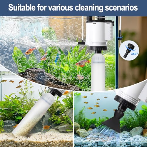 AQQA Electric Fish Tank Cleaner – 30W Aquarium Water Changer with Gravel Vacuum, Corner Nozzle Brush, Oxygen Boost etc Com...