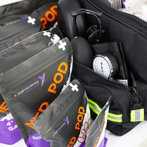 Lightning X Products Lightning X Pre-Stocked EMS/EMT Trauma Kit w/ Large First Responder Bag & 256 Aid Medical Supplies - ...