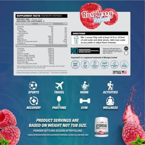 EHP Labs Hydreau Electrolytes Powder No Sugar - Hydration Powder for Endurance & Energy - Electrolyte Powder for Men & Wom...
