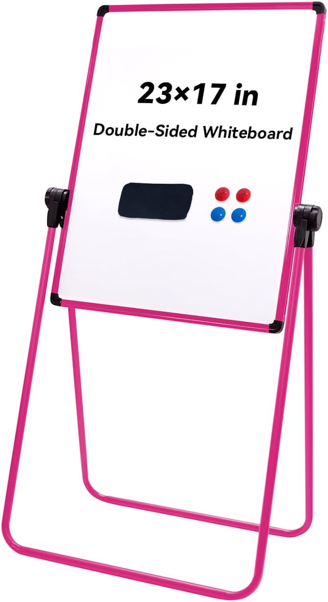 Betorcy Dry Erase Board with Stand - 23"x17" Double Sided Portable Foldable White Board, Height Adjustable Rotating Stand ...