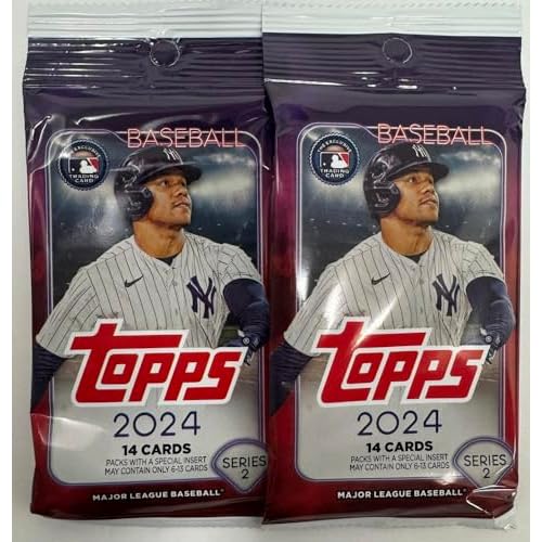2024 Topps Series 2 Baseball Retail Packs - 2 Retail Packs!!, Small, Navy/Red/White
