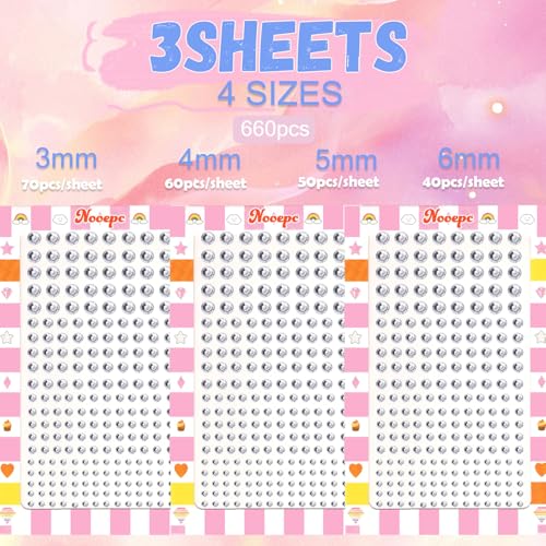 NOOEPC 660Pcs Face Gems Hair Gems, Self-Adhesive Face Jewels Eye Jewels Rhinestones 3/4/5/6 mm DIY Face Gems Stick on, Hai...