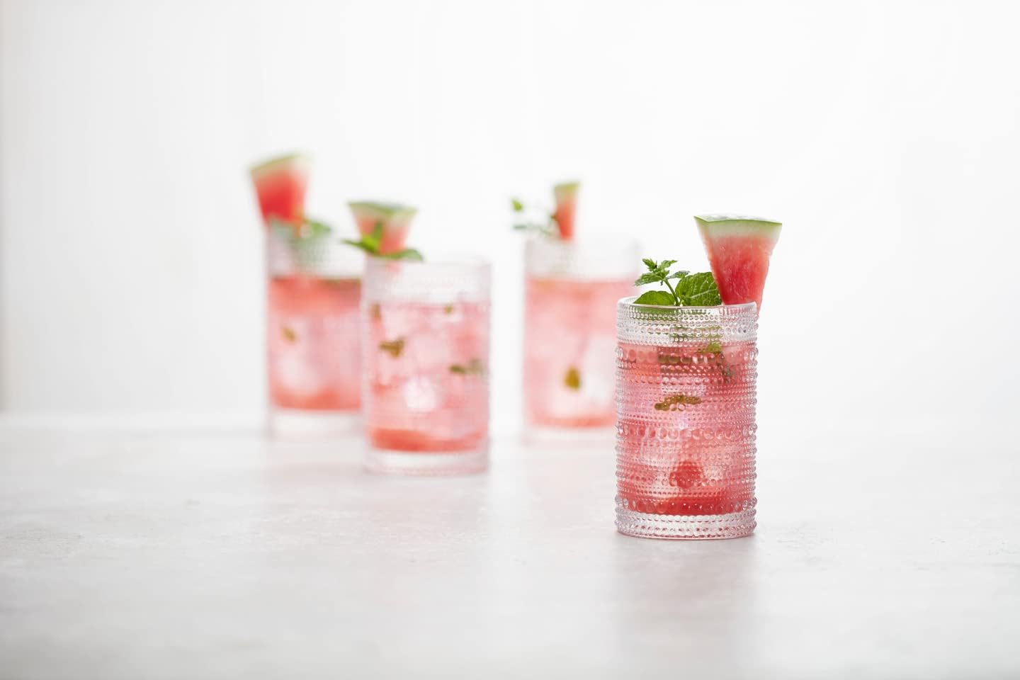 Fortessa Jupiter Beaded Hobnail Glass, 13 Ounce Iced Beverage (Set of 4), Pink