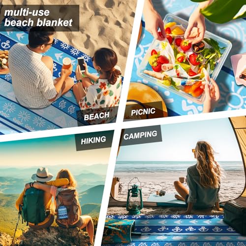 SKYREH Beach Blanket Waterproof Sandproof, 79" x 83" Extra Large Sand Free Quick Drying Beach Mat, Compact Outdoor Picnic ...