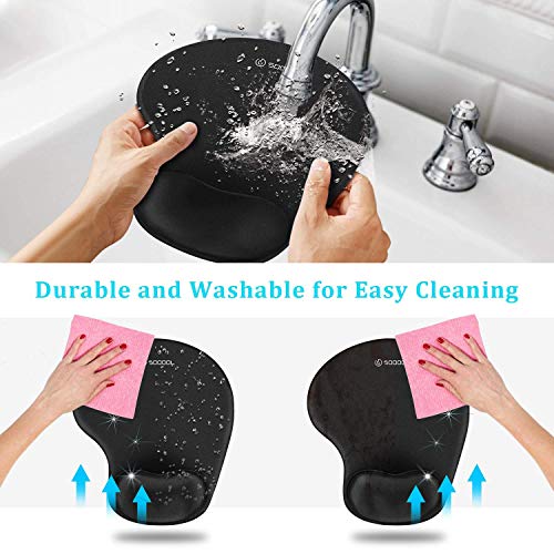 Soqool Mouse Pad, 2 Pack Ergonomic Mouse Pads with Comfortable Gel Wrist Rest Support and Lycra Cloth, Non-Slip PU Base fo...