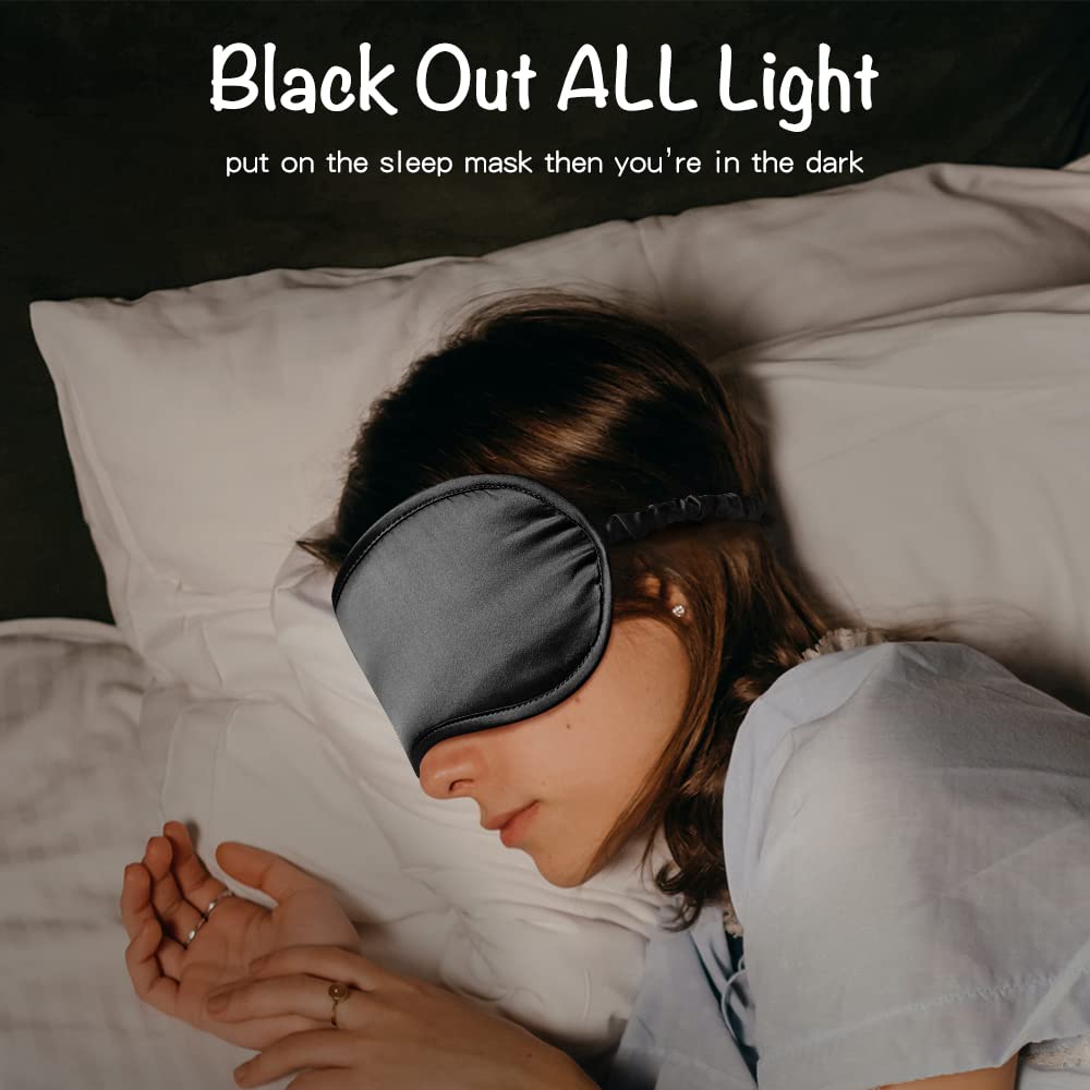 LULUSILK Mulberry Silk Sleep Eye Mask Blindfold with Elastic Strap Headband, Soft Eye Cover Eyeshade for Night Sleeping, Travel, Nap(Black), Pack of 1