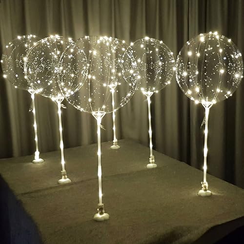 Lightsfever warm white 6pc LED Light up Balloon with sticks, stands and batteries, Table top centerpieces for party, Thank...