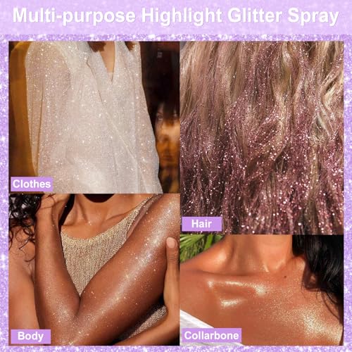 YOSCA Body Glitter Spray, 150ML Holographic Glitter Hairspray, Shiny Glitter Spray for Hair Body Clothes, Quick-Drying and...