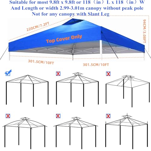 Jorohiker 10x10 Canopy Replacement Top Cover,Pop Up Canopy Tent Top with Air Vent Ropes, Waterproof Sunshade Silver Coated...