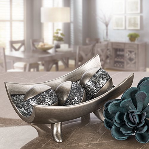 Creative Scents Schonwerk Silver Decorative Balls for Bowls and Vases, Set of 3 Decorative Orbs for Centerpiece Bowls - Ce...