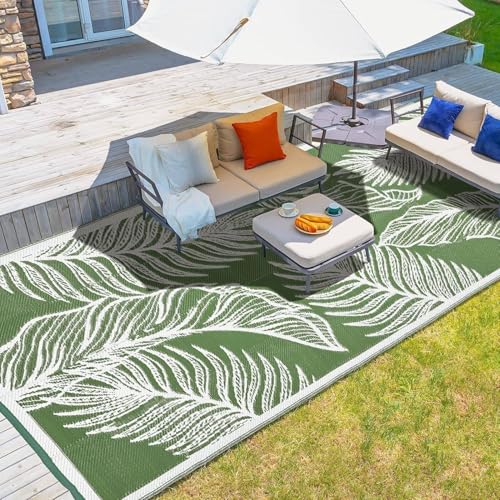 wikiwiki Outdoor Rug, 9x18ft Waterproof Reversible Mat Indoor Outdoor Rugs Carpet, Small Area Rug Plastic Straw Rug for Pa...