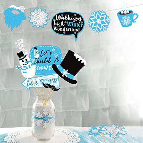 Snowflake Photo Booth Props 38 Pcs Frozen Party Decorations Winter Wonderland Party Favor for Holiday Party Christmas Part...