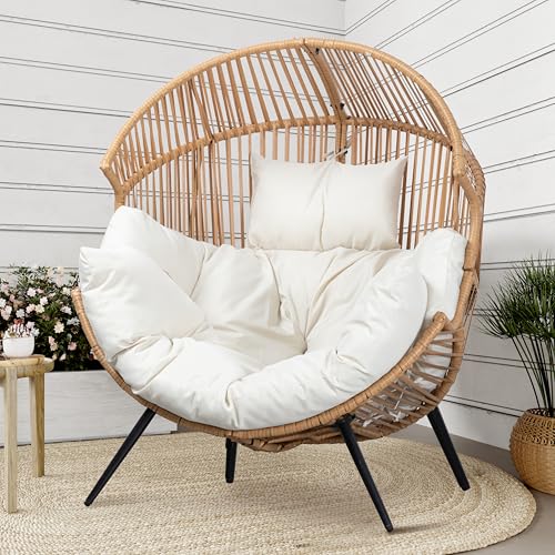 Shintenchi Wicker Egg Chair Outdoor Rattan Patio Chair with Cushion,Oversized Patio Lounge Chairs with Cushion Egg Basket ...
