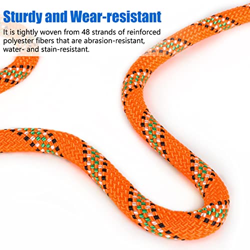 NTR Orange/Black/Blue/Green Climbing Rope 10M(32ft) 20M(64ft) 30M(96ft) 50M(160ft), 8MM Static Rock Climbing Rope with 2 S...