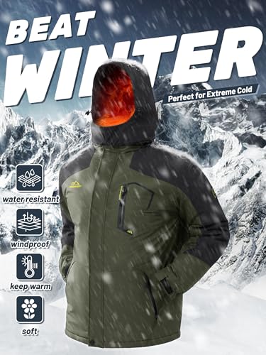 TACVASEN Men's Winter Skiing Jackets Water Resistant Fleece Coats Insulated Thermal Snowboard Jacket Parka Raincoat with Hood